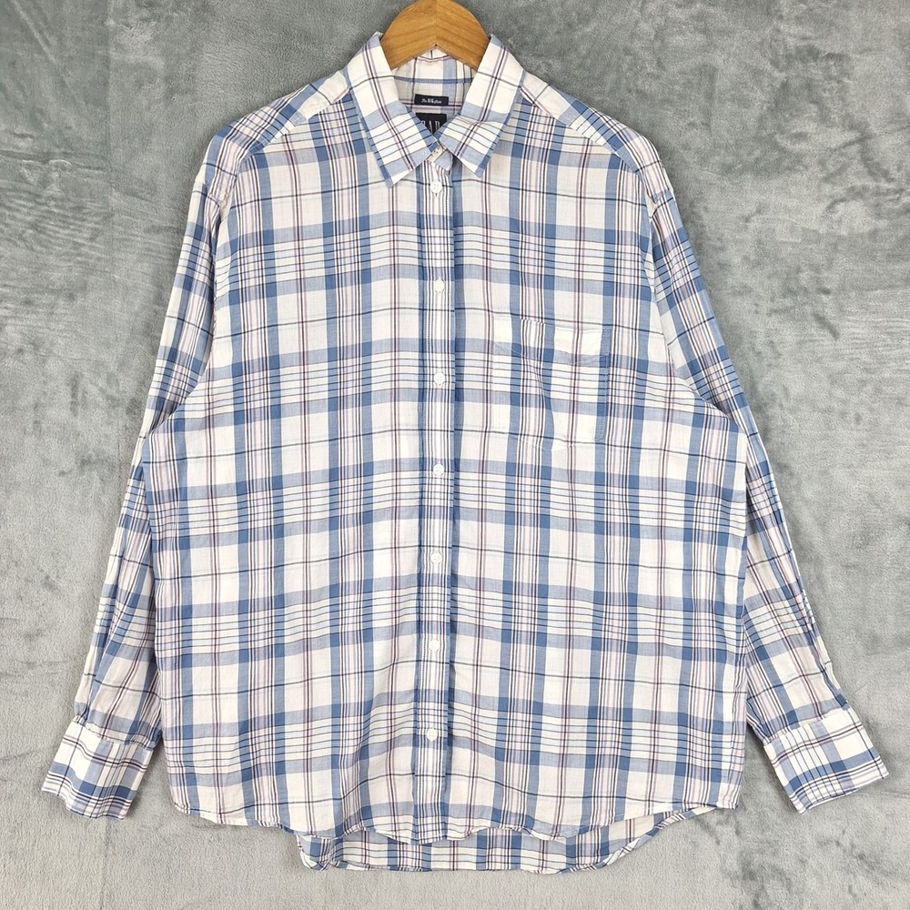 Gap The Big Shirt Medium Tall Plaid Button Down Preppy Oxford Pocket Lightweight